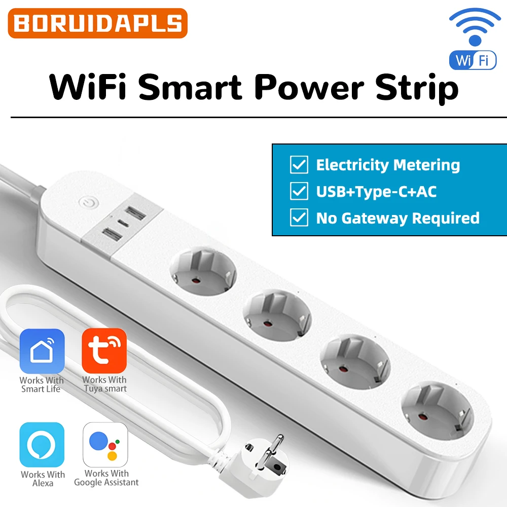 Smart Power Strip - BORUIDAPLS EU-stekker WiFi Smart Power Strip